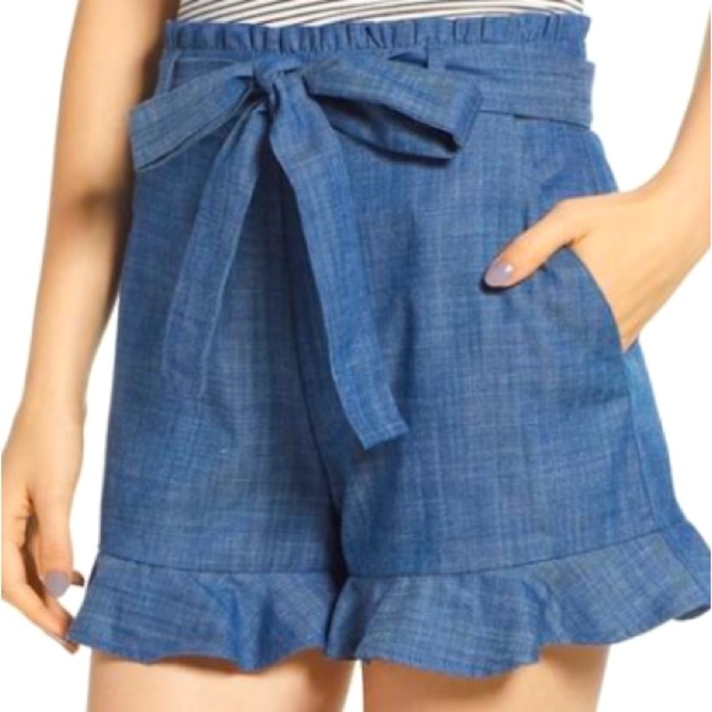 Nordstrom’s BP Chambray High Rise Ruffle Hem Shorts with Belt